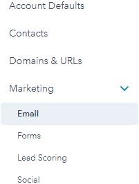 Email Settings Menu